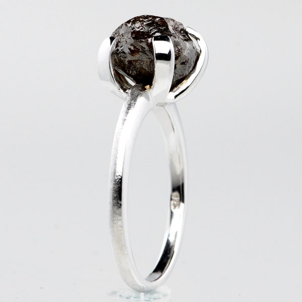 Large Sparkly 5.21 carat Raw Dark Brown uncut Rough Diamond Solitaire Silver Ring