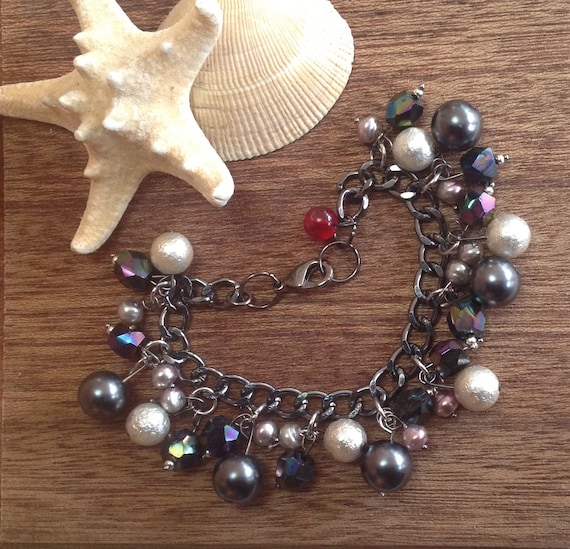 Items similar to BLACK PEARL BRACELET silver, silver /purple and slate ...