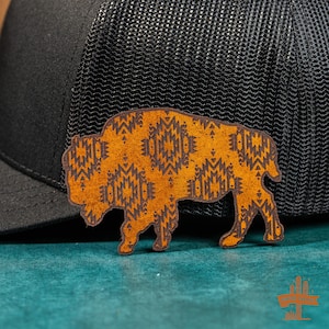Pattern Buffalo Leather Patch - NO HAT, Patch Only - Veg Tan Leather - Real Genuine Leather
