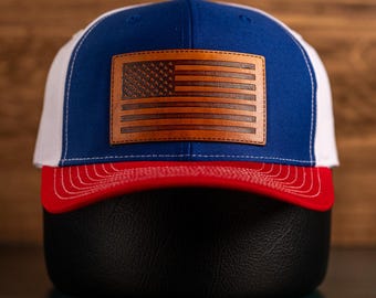 Leather USA Flag Patch - Iron on - Adhesive backing, Real Leather