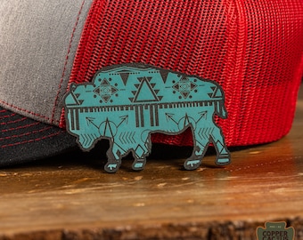 Turquoise patch bruin buffelgroenten patroon: opstrijkbare doe-het-zelf