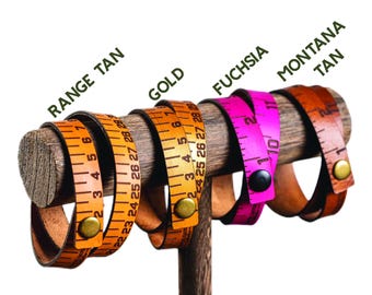 Leather Measuring Bracelet for Makers and Crafty People. Genuine Leather with Snaps in Inches