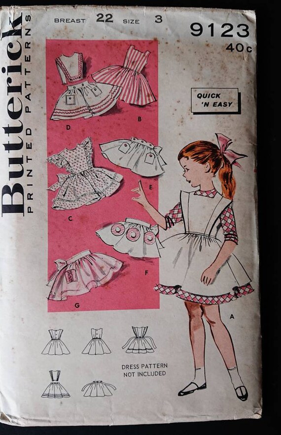 Adorable Butterick Size 3 Cute Dress Apron Or Pinafore Vintage Girls Sewing Pattern Think Parties Easter Holidays 50s 60s Style Ruffle