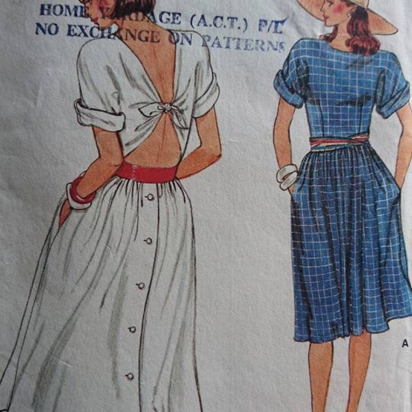 Vogue 8936 -Summer days 80s glam-  dress pattern with back button closing on skirt - B32.5" cut think stable knits, gauze or chambray