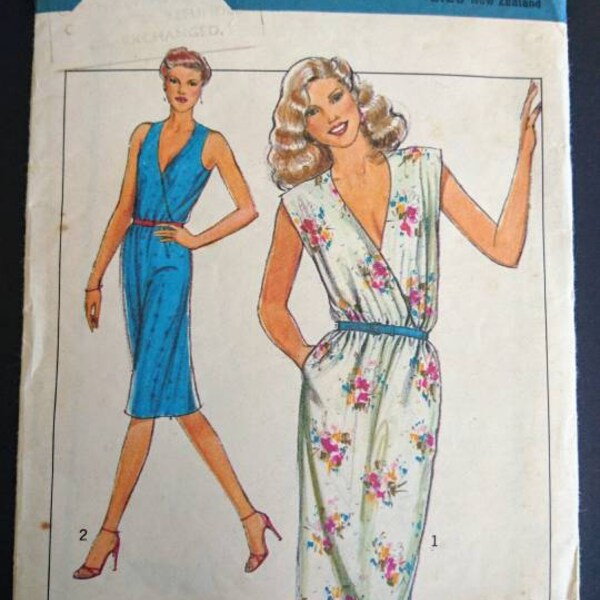 Glamorous Style 3038 Surplice neckline knit dress sewing pattern - easy to make pull on - 1970s bust 34" inches  dress pattern think jersey