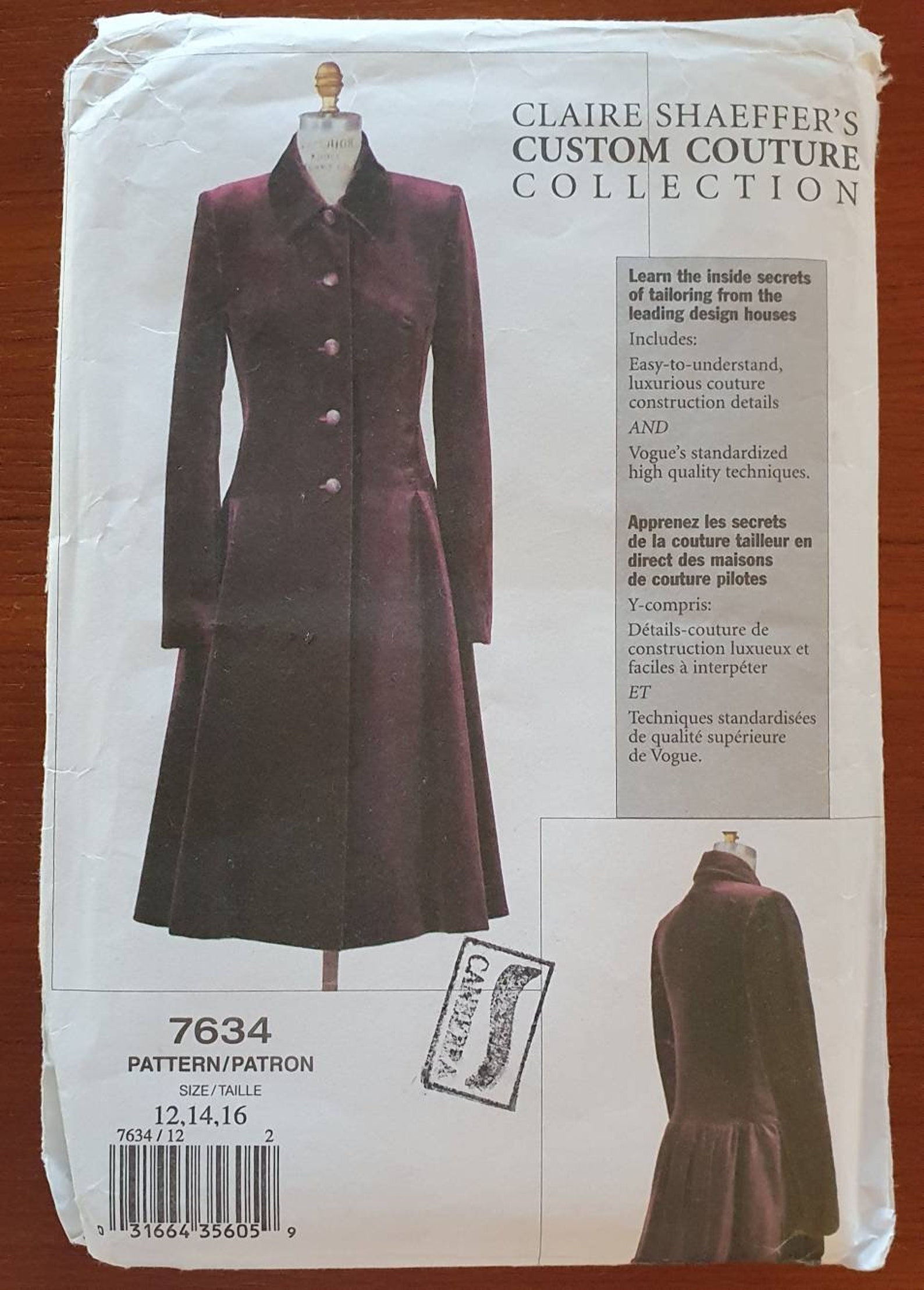 Vogue 7634 sewing pattern Claire Shaeffer's coat jacket | Etsy