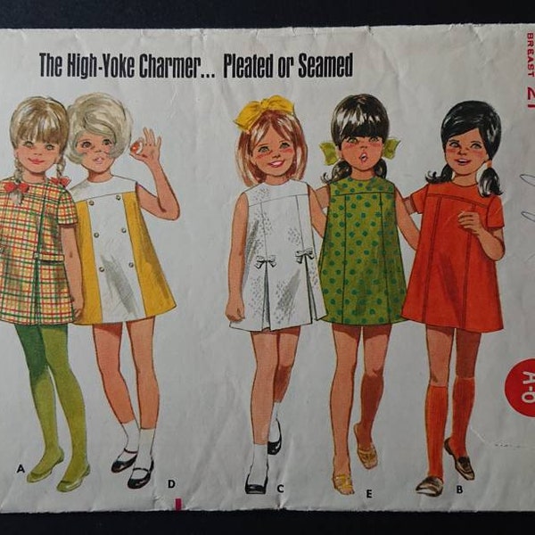 Adorable 1960s Size 2 cute girls dress vintage retro toddler girls dress sewing pattern - toddler  mod style,  Butterick 4848 yoked style