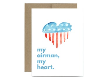 My airman my heart - Air force greeting card military deployment care package I love my airman card America USA basic training bootcamp BMT