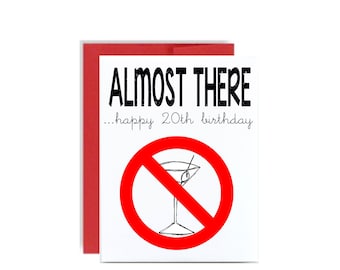 20th Happy Birthday card - almost to drinking age martini 20 bday