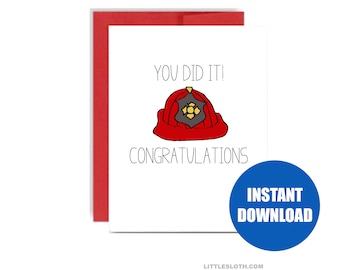 DIGITAL DOWNLOAD - Fire fighter academy graduation greeting card fireman congrats you did it congratulations grad red firemen fire