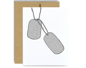 Dog tag military greeting card army care package always near my heart never far apart soldier army marine navy sailor air force pilot kraft