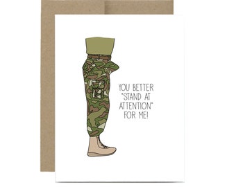 Funny naughty valentines day military card - deployment care package army card you better stand at attention for me navy card marine