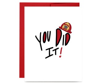Fireman graduation card - you did it congrats congratulations fire academy graduation card red firefighter gift promotion sergeant captain