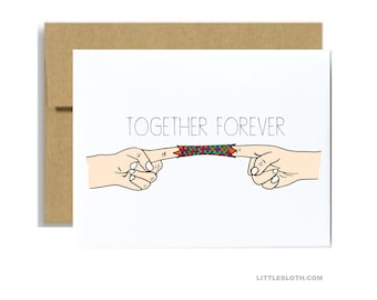 Together forever anniversary card - chinese finger trap funny love valentines day greeting card purple kraft white a2