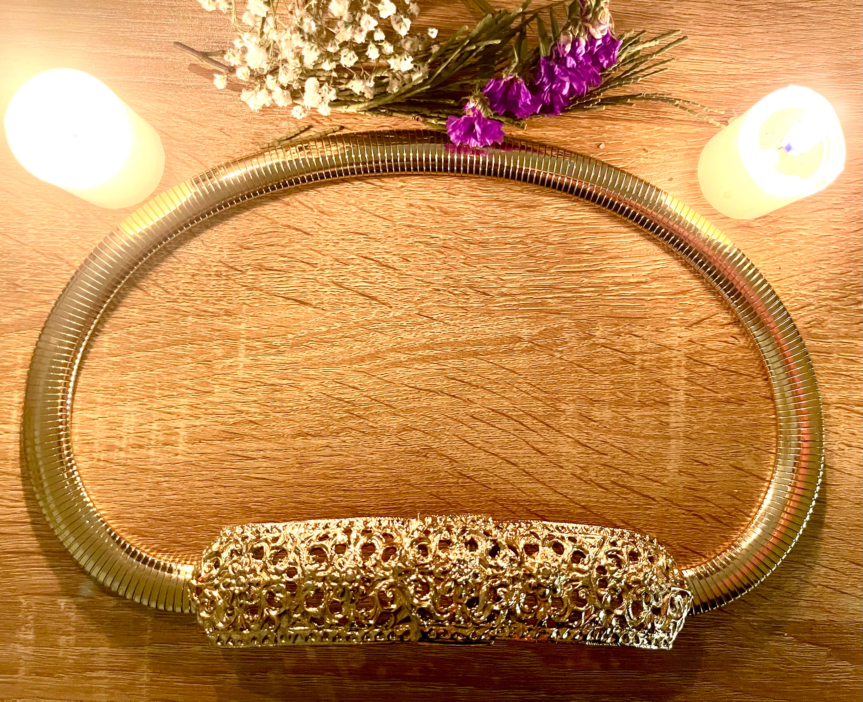 Vintage Accessocraft NYC Gold Hammered Disc Belt Front / Centerpiece 9” — 1970s does-anyone-have-any-info-  main image 3
