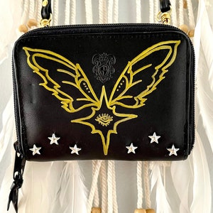 Genuine Leather Handpainted and hand studded black crossbody purse