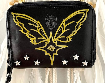 Genuine Leather Handpainted and hand studded black crossbody purse
