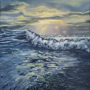 Oil Painting of La Jolla, California Ocean at Sunset by Kimberly Carissa Art