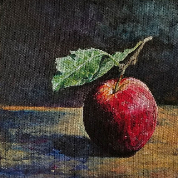 Apple Acrylic Still Life Painting Print by Kimberly Carissa Art