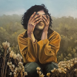 Persimmon - Oil Portrait of a Woman in a Flower Field by Kimberly Carissa Art