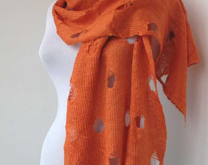 30 OFF SALE Orange Knit Scarf Soft Scarf Mesh Scarf Etsy
