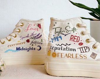 Pintura personalizada One Direction Zapatos altos Zapatos de lona personalizados Personalizar letras pintadas Calzado atlético Converse High Top Navidad