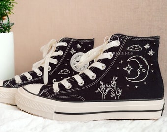Custom Personalize Night Sky Embroidery Converse All Star Personalized Birthday Embroidered Moon Canvas Shoes Gifts For Her