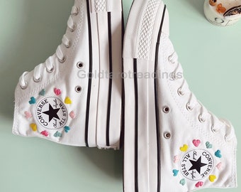 Personalized Embroidery Sweet Heart Converse Chuck Taylor Embroidery Color Hearts Shoes High Tops Personalized Wedding Gifts For Her