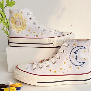 Embroidery Sun and Moon Converse Chuck Taylor Embroidery Planet Canvas Shoes Embroidery High Tops Shoes Personalized Wedding Gifts Shoes