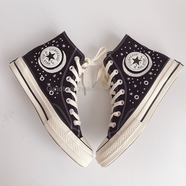 Custom Round Moon Embroidery Personalized Gifts Astronomy Lover Converse Chuck Taylor 1970 Converse logo embroidered Galaxy Canvas Shoes