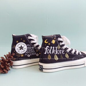 Custom Hand Embroidered Sweet Athletic Footwear Sun and Moon Christmas Gifts Custom Embroidery Sweet Lyrics Trend Gifts Shoes All Star