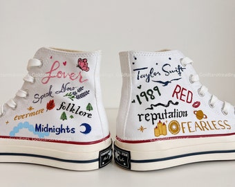 Aangepaste schilderij One Direction hoge schoenen Aangepaste canvas schoenen Personaliseer geschilderde teksten Atletische schoenen Converse hoge top Kerstmis