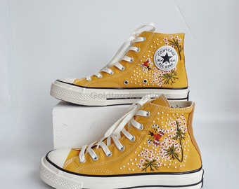 Personalized Embroidery Butterfly and Flowers High Top Canvas Trainers Sneakers Embroidery Butterfly Canvas Shoes Personalized Halloween