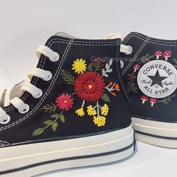 Custom Hand Embroidered Converse Sweet Rose Flowers Embroidery Space Shoes Chuck Taylor Converse High Top Embroidered Personalized Wedding