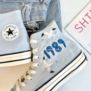 Embroidery Squirrel Converse Chuck Taylor White Seagull and Sea Converse High Top Custom Embroidery Ocean Canvas Shoes