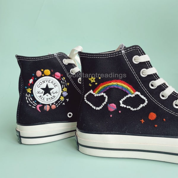 Custom Hand Embroidered Converse Heart Embroidery Space Shoes Chuck Taylor Converse High Top Gifts For Her Embroidered Personalized Gifts