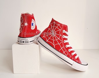 Personalized Embroidery Spider Silk Converse Chuck Taylor Embroidery No Way Home Shoes High Tops Personalized Halloween Gifts For Her