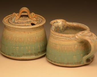 Handmade Stoneware Creamer & Sugar Set. Wheel Thrown. Functional.