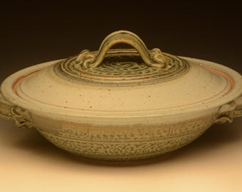 Large Handmade Stoneware Casserole. Wheel Thrown. Functional.