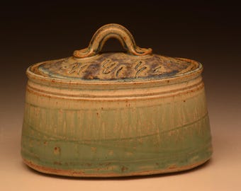 Wheel Thrown Stoneware Oval Jar. Handmade. Studio Pottery.