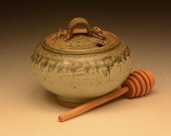 Handmade Stoneware Honey Pot. Wheel Thrown. Functional.