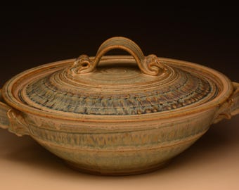Handmade Stoneware Casserole. Wheel Thrown. Studio Pottery.