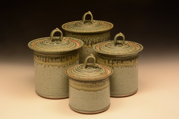 Handmade Stoneware Canister Set, 4 Pieces