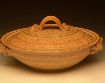 Large Handmade Stoneware Casserole. Wheel Thrown. Functional.