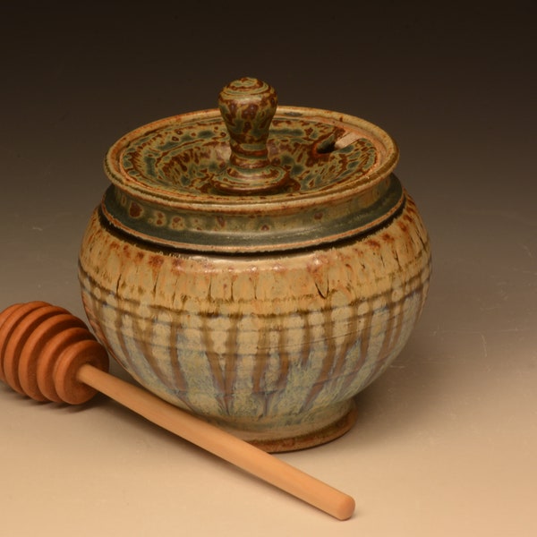 Handmade Stoneware Honey Pot. Wheel Thrown. Functional.