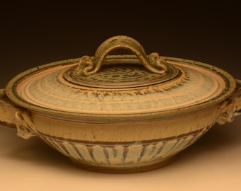 Handmade Stoneware Casserole. Wheel Thrown. Studio Pottery.