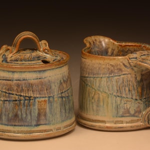 Handmade Stoneware Creamer & Sugar Set. Wheel Thrown. Functional.