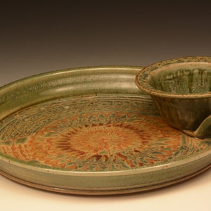 Handmade Stoneware Chip and Dip Server. Functional Pottery.