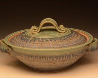 Handmade Stoneware Casserole. Wheel Thrown. Studio Pottery.