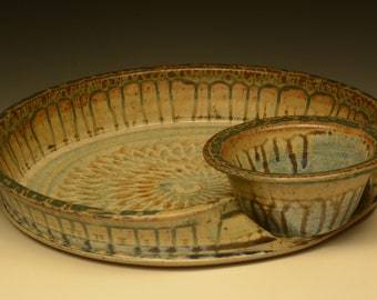 Handmade Stoneware Chip and Dip Server. Functional Pottery.